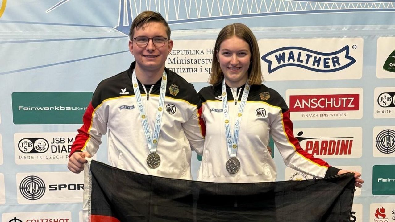 Foto: Luis Eichenseer / Über Silber zum EM-Auftakt freuten sich Florian Beer & Theresa Schnell im Luftgewehr Mixed.